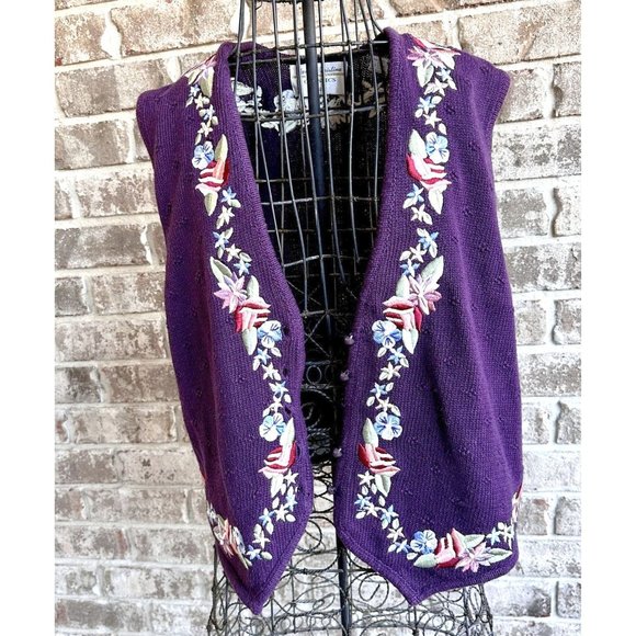 Vintage Marisa Christina Classics Floral Vest Small Plum Embroider Sweat… - Picture 3 of 12